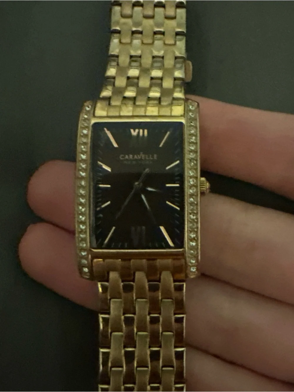 Caravelle Women's Gold-Tone Rectangular Crystal Accent Watch - Gold